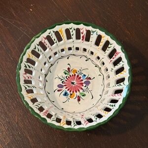 Vintage Hand-Painted Ceramic Basket Bowl - made in Portugal